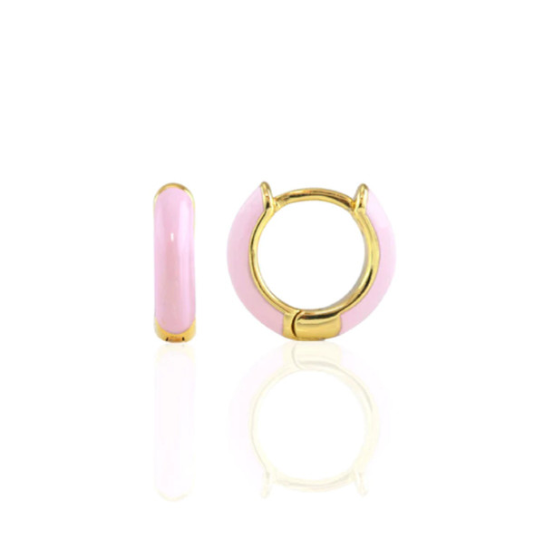 Enamel Huggie Hoop Earrings Light Pink