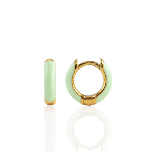 Enamel Huggie Hoop Earrings Mint