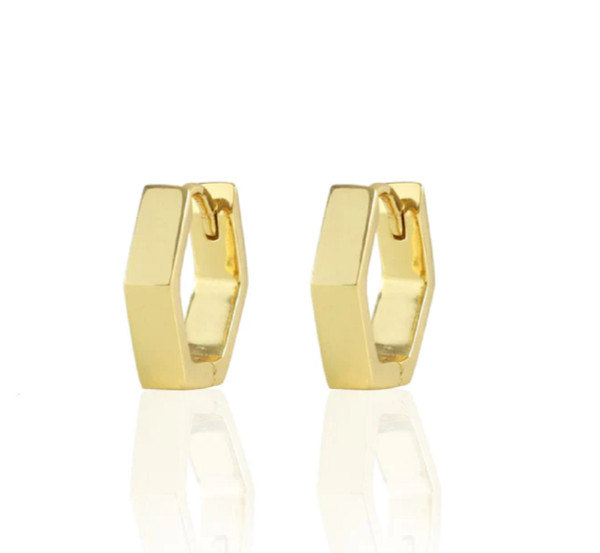Hexagon Hinged Huggie Hoop Earrings 18K Gold Vermeil