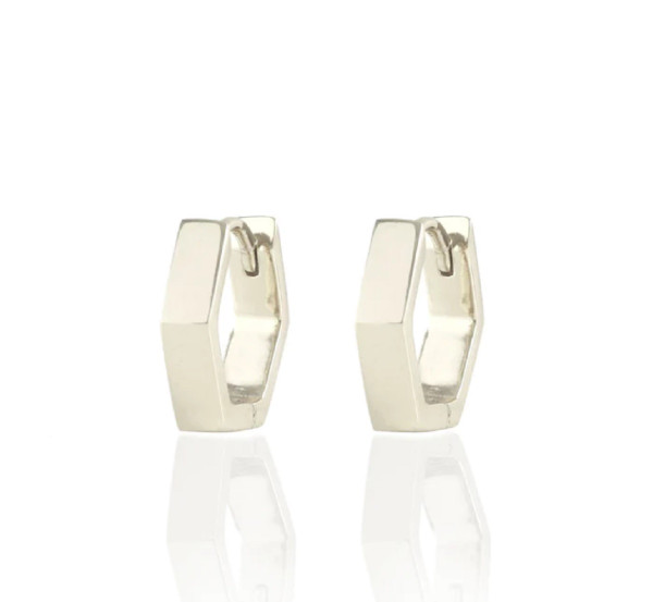 Hexagon Hinged Huggie Hoop Earrings Sterling Silver