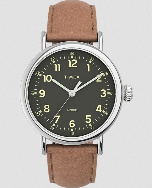 Timex Standard 40mm with Green Dial | Light Brown Strap