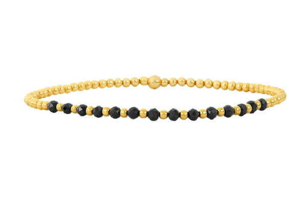 Womens 2mm Signature Bracelet w/ Black Spinel Gold Pattern - 6.5 - Yellow Gold