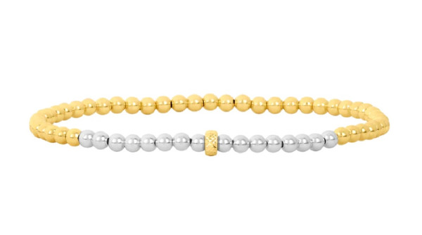 3MM Yellow Gold Filled Bracelet with 3MM Sterling Silver and 14K Gold Rondelle - 6.5in