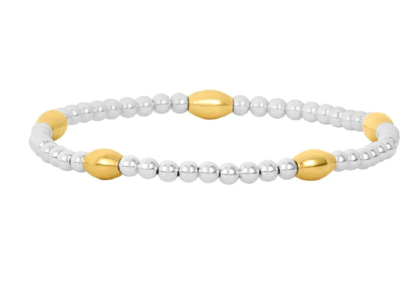  3MM Sterling Silver Filled Bracelet with Yellow Gold Orzo Pattern - 6.25  