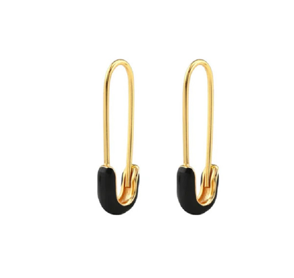 Womens Safety Pin Enamel Hoop Earrings