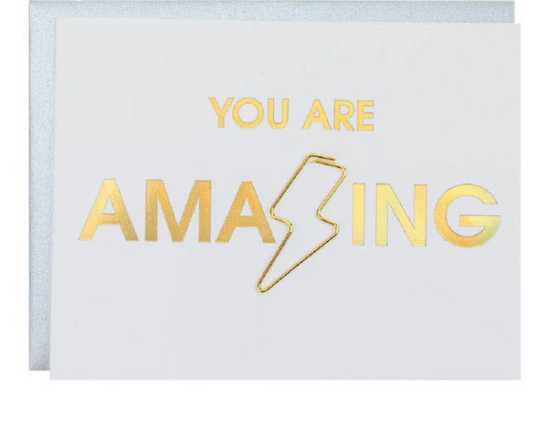 You Are Amazing - Lightning Bolt Paper Clip Letterpress Card