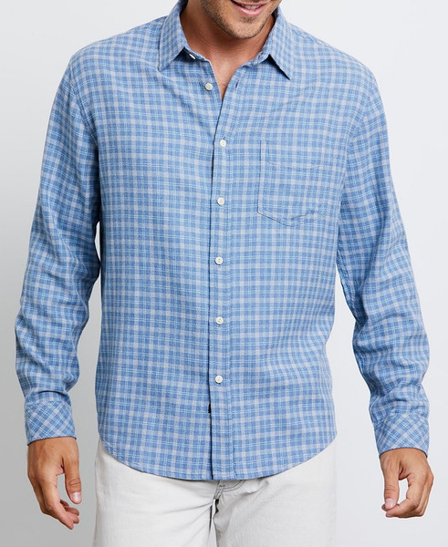 Mens Lennox Button Down in Washed Blue Cream