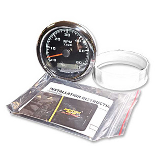 EngineStand.com 85mm 3-3/8" Tachometer 6000 RPM Engine with Hour Meter Black Dial White LED Waterproof - MOTOR METER RACING W Pro Series RES-ACC-U023