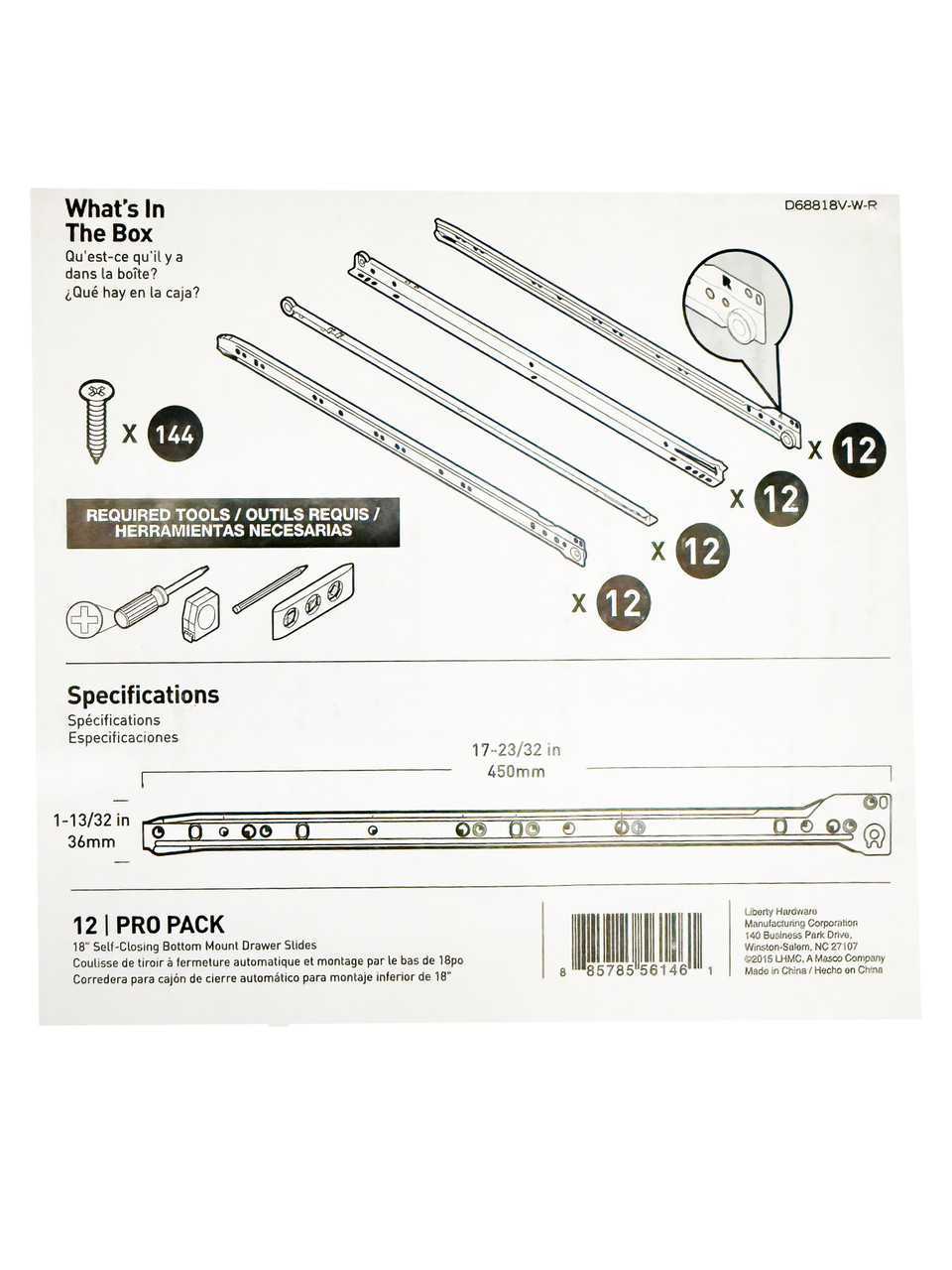 Brainerd 17.75" 3/4 Extension Self-Closing Heavy Duty White Drawer Slide 6-Pair