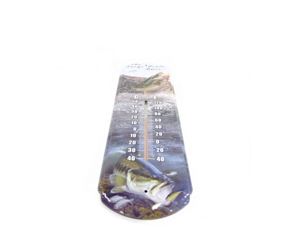 Woodland Creek 17" Large Mouth Bass Tin Wall Thermometer, Indoor/Outdoor