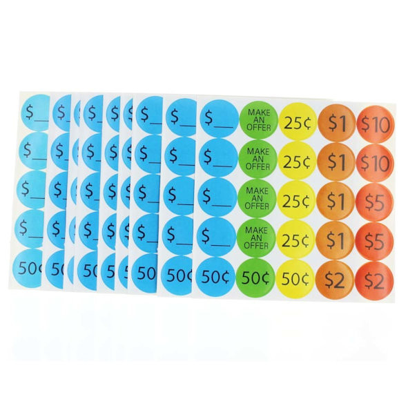 Multi-Price and Multi-Color Sale Price Tag Stickers, 1250 Count