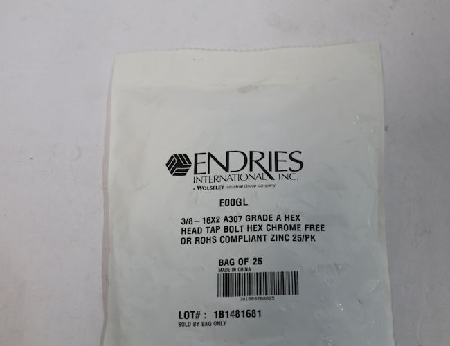 Endries International 3/8-16X2 Grade A Hex Head Tap Bolt - 25 Pack