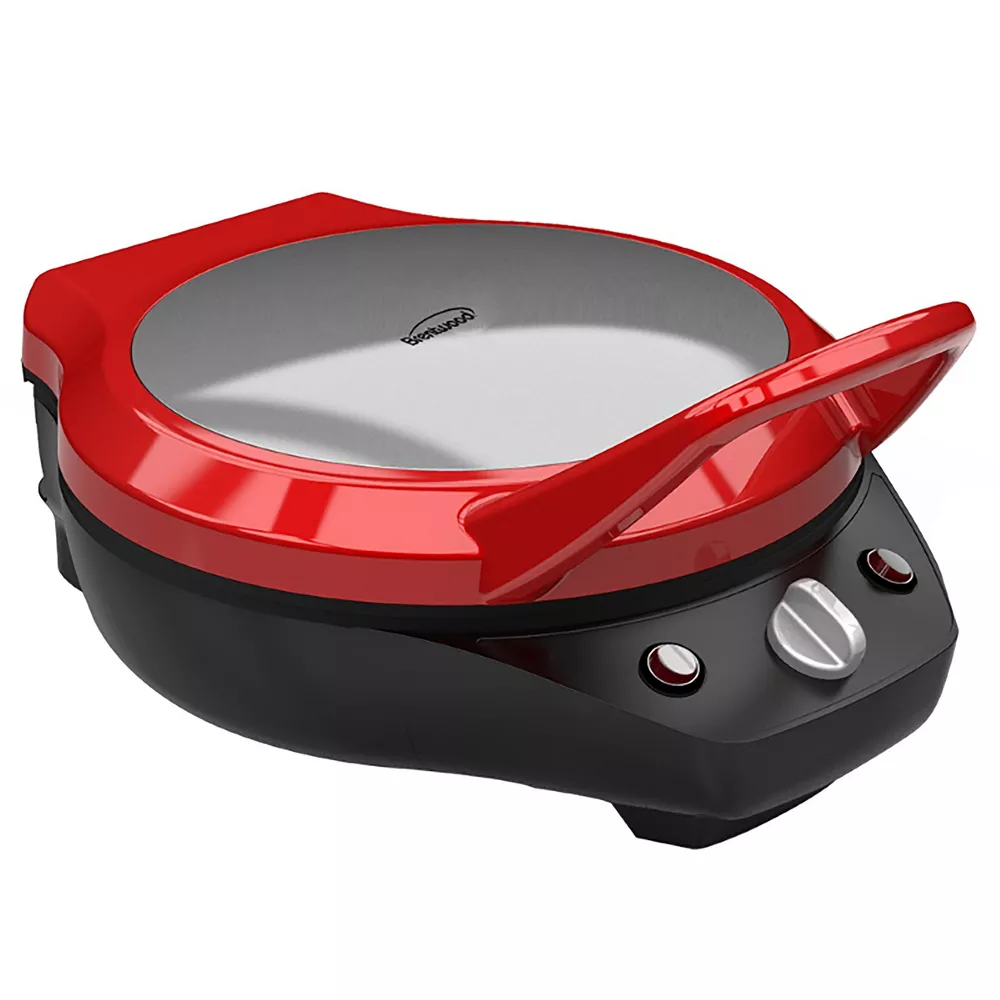 Brentwood TS-124R 12-Inch Non-Stick Pizza Maker and Grill with Timer, Red