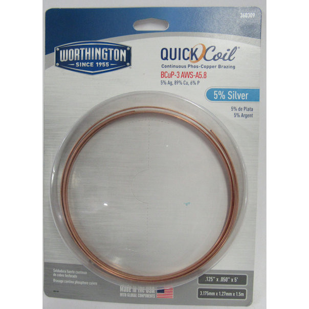 Worthington 360309 5% Silver Quickcoil Ductile Brazing Alloys,5'