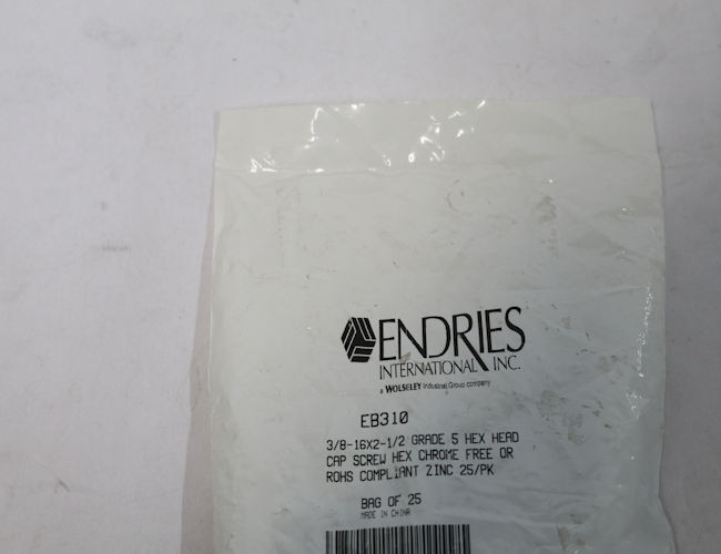 Endries International 3/8-16X2-1/2 Grade 5 Hex Head Cap Screw - 25 Pack
