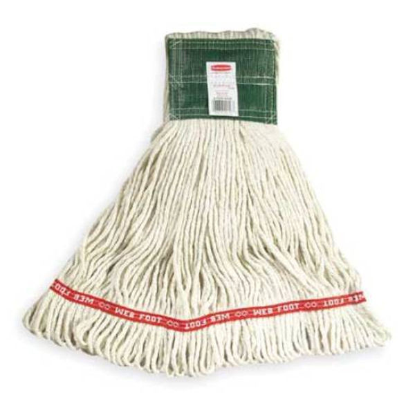 Rubbermaid FGA15206WH00 Medium Wet Mop Head w/ 5" Green Headband White - 6 Pack