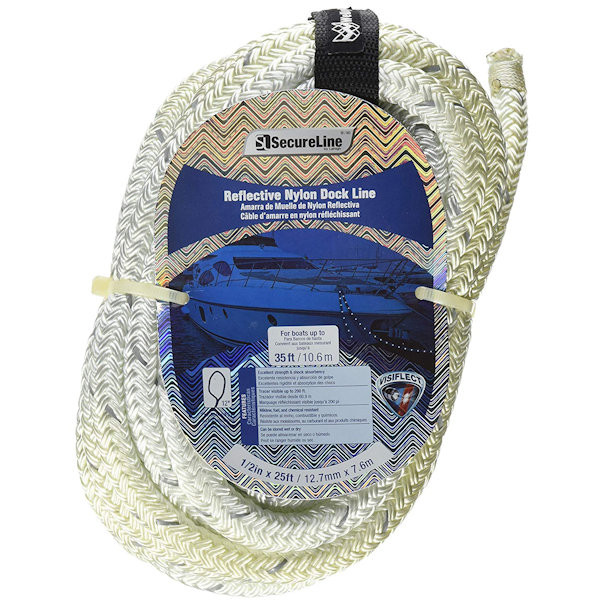 RDBNR5825 Reflective Poly Marine Dock Line, 1/2"x25', White