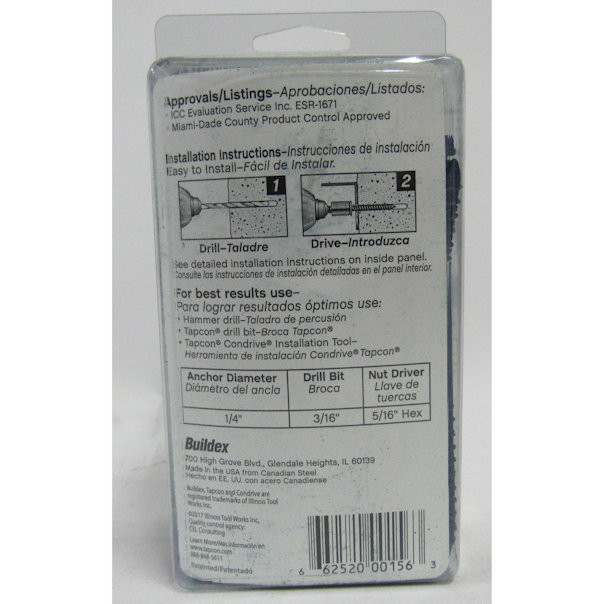 Buildex Tapcon #HW4-400P25 Concrete Anchors Screw 1/4" x 4" , Pack of 25