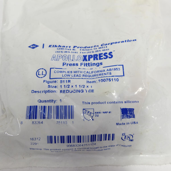 Apollo Valves 10075110 1-1/2" x 1-1/2" x 1" Copper Reducing Outlet Tee