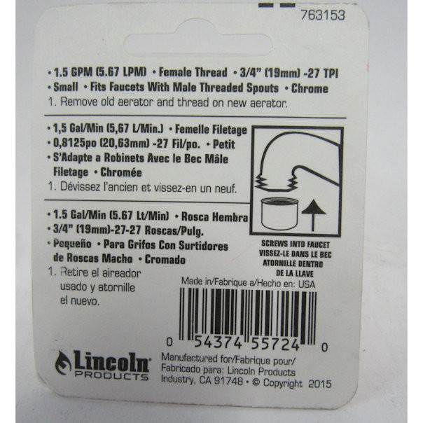 Lincoln Products Female Small Water Saver Aerator in Polished Chrome, 6 Pack