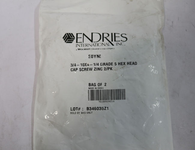 Endries International 3/4-10X4-1/4 Grade 5 Hex Head Cap Screw - 2 Pack