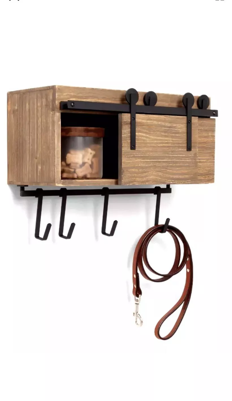 Entryway Barn Door Hook Rail With Cabinet Brown