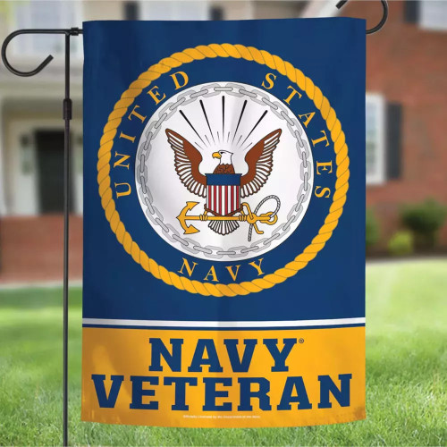 WinCraft U.S. Navy Veteran Double Sided Garden Flag with Pole, 12.5 x 18 in