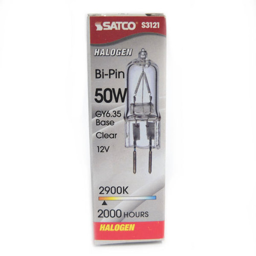 Satco S3121 50 Watt 900 Lumens T4 Halogen GY6.35 Base 12 Volt Clear Light Bulb
