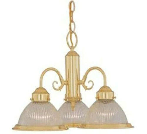 Designers Fountain 3 Light Down Chandelier with Prismatic Glass, Polished Brass