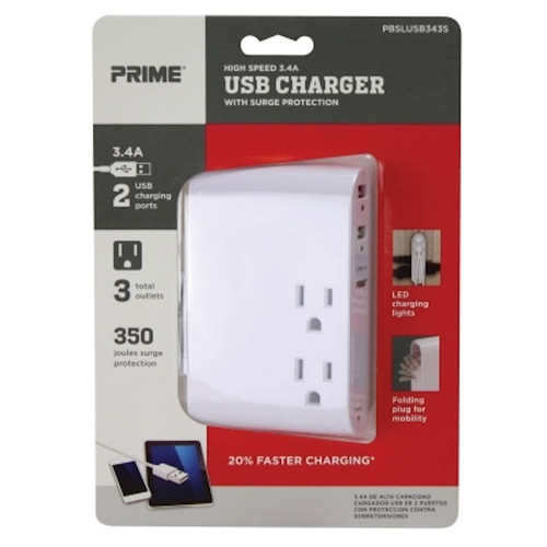 Prime Wire & Cable 3 Outlet Surge Tap with Usb PBSLUSB343S