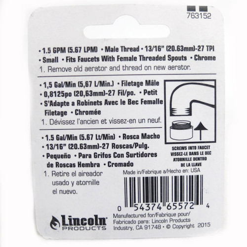 Lincoln Products Male Small Water Saver Aerator in Chrome 103152