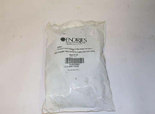 Endries International 1/2-13 x 3 A307 Grade A Hex Head Tap Bolt - 25 Pack