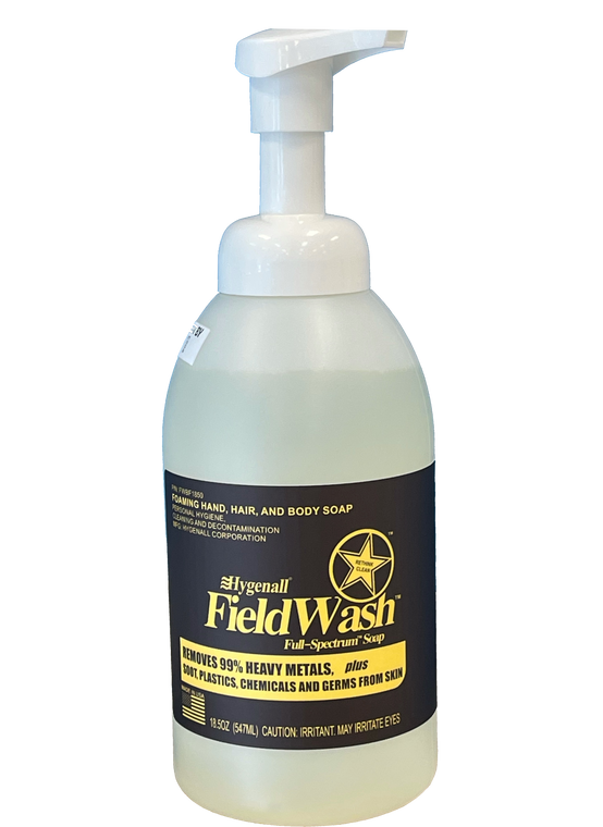 Hygenall FieldWash Foaming Hand Soap in 18.5 ounce pump bottle. Made to replace regular bathroom soaps and also remove contaminates.