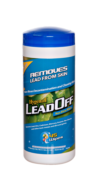 Canister of Lead Removal Wipes, Hygenall LeadOff 45 count wipes.