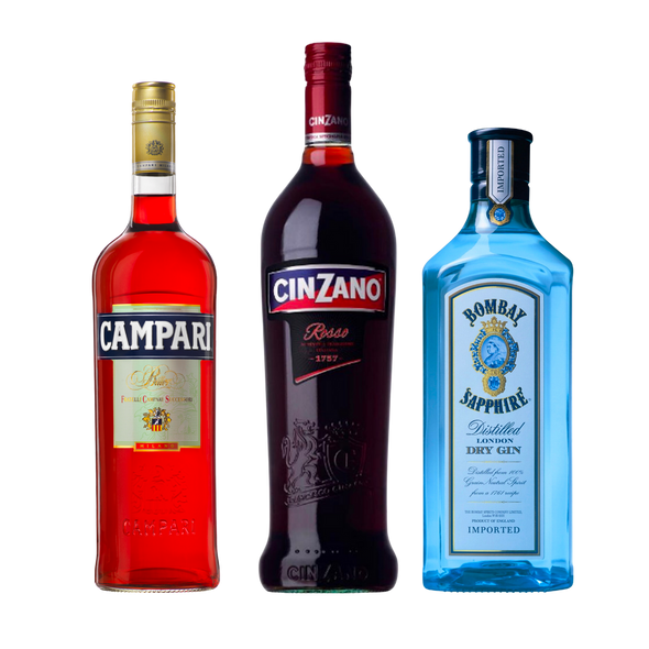 Negroni Starter pack including Cinzano Rosso, Campari and Bombay Sapphire Gin