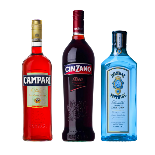 Negroni Starter pack including Cinzano Rosso, Campari and Bombay Sapphire Gin