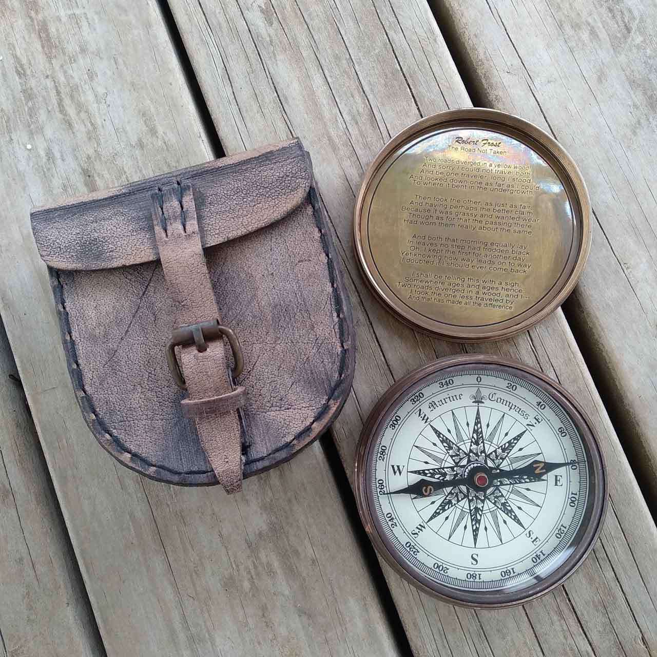 Brass Compass In Leather Pouch - Peppers Trading Co