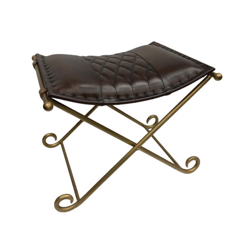 Logan Folding Stool - Gold/Stitched Leather