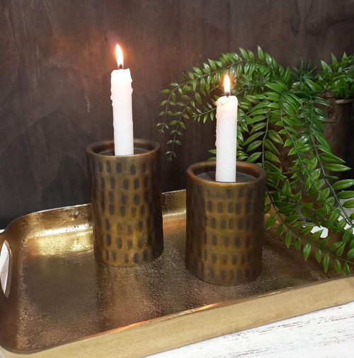 Brushed Bronze Candle Holder - Set 2