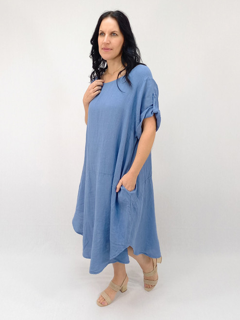 Zoe Curved Hem Dress - Basic - Denim