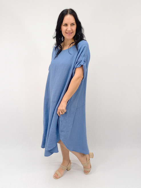 Zoe Curved Hem Dress - Basic - Denim