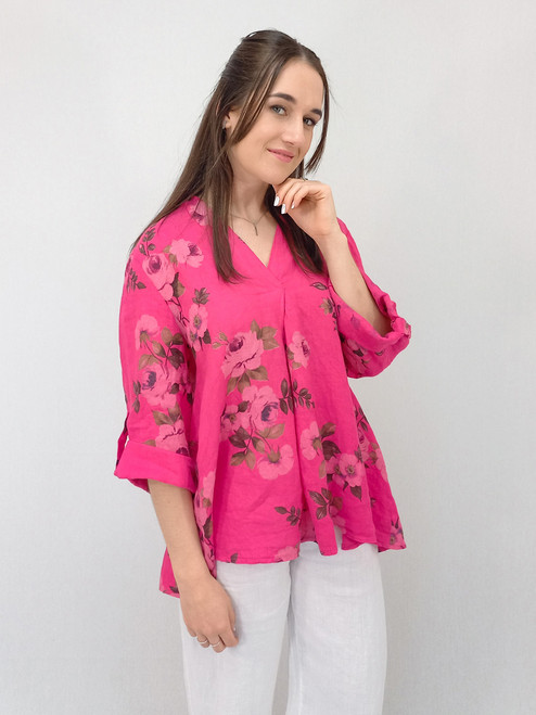 Nora V-Neck Blouse - Wild Rose - Fuchsia