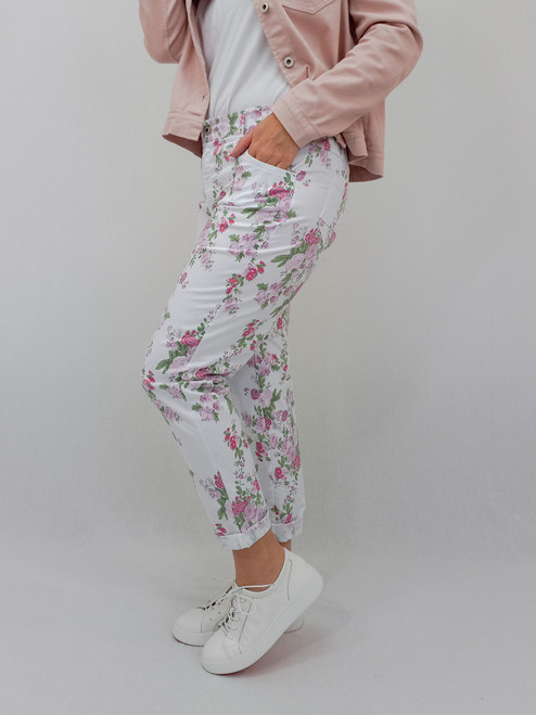 Dolores Slim Fit Pant - Botanic - White