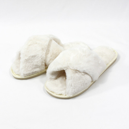 Crossover Plush Slippers - Cream