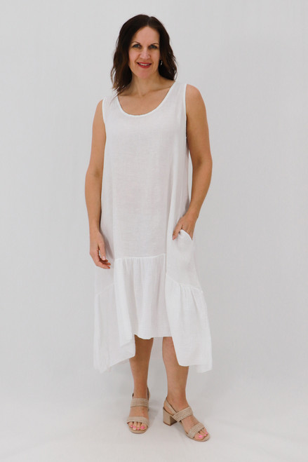 Franca Button Back Dress - White