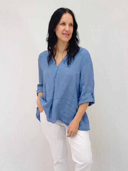 Nora V-Neck Blouse - Basic - Denim