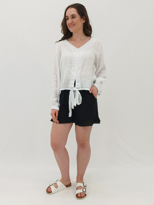 Alina Tie-front Blouse LS - White