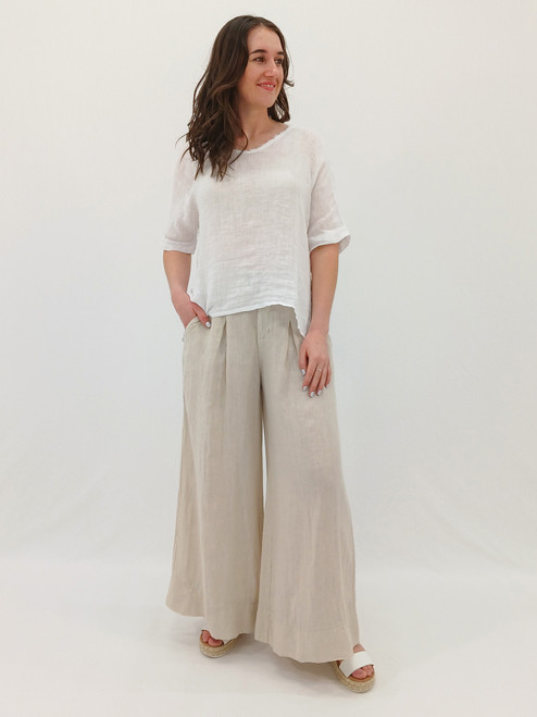 Marina Pleat Linen Pant - Natural