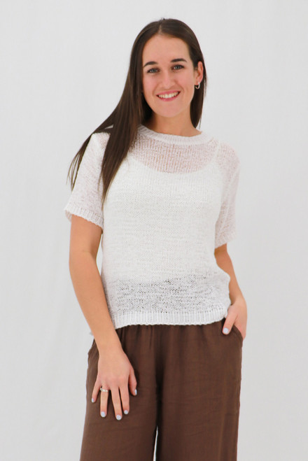 Sylvia Ribbon Knit Tee - White