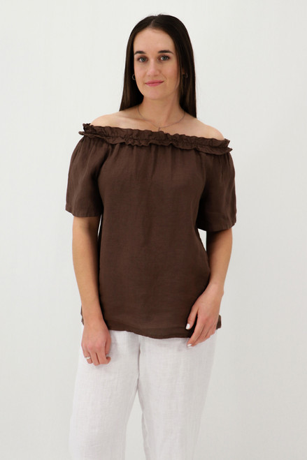 Italia Sweet Ruffle Blouse - Chocolate
